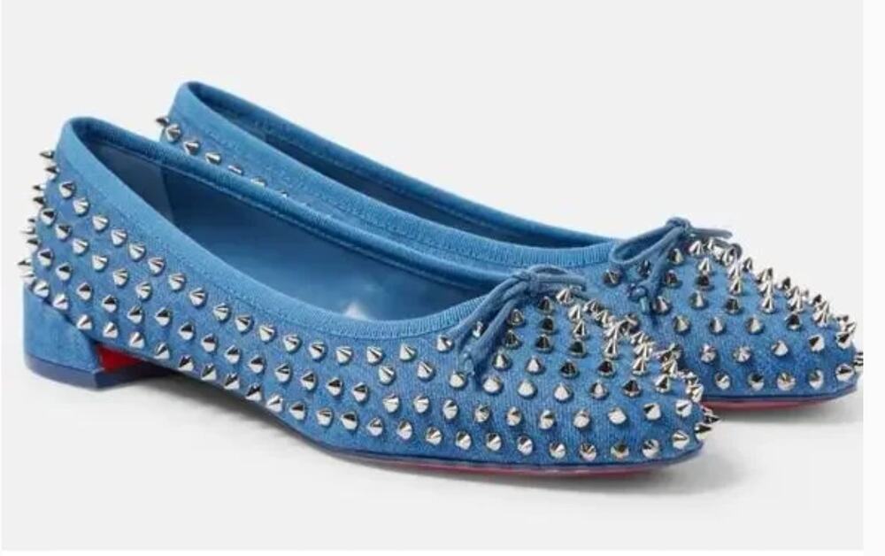 Christian Louboutin Sweetie Jane Spikes Denim Flat 36.5 Blue